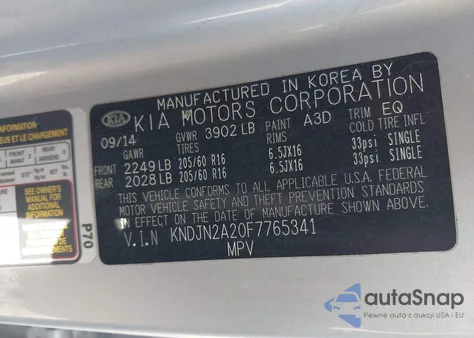 2015 Kia Soul из США, поврежденный, VIN KNDJN2A20F7765341